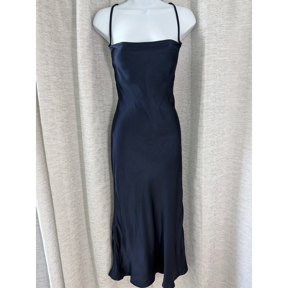 Lucy Paris Navy Satin Midi Slip Dress Adjustable Straps large NWT